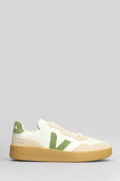Veja V-90 O.t Sneakers In White Suede And Leather