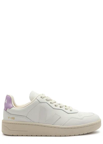 Veja V-90 Panelled Leather Sneakers In White