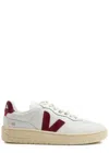 Veja V-90 Panelled Leather Sneakers In White And Red