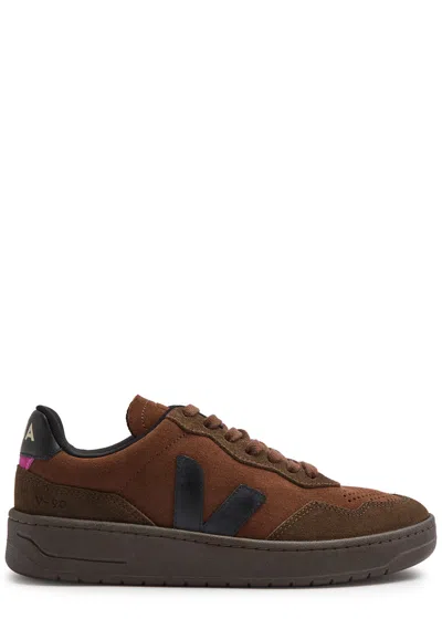 Veja V-90 Panelled Suede Sneakers In Brown