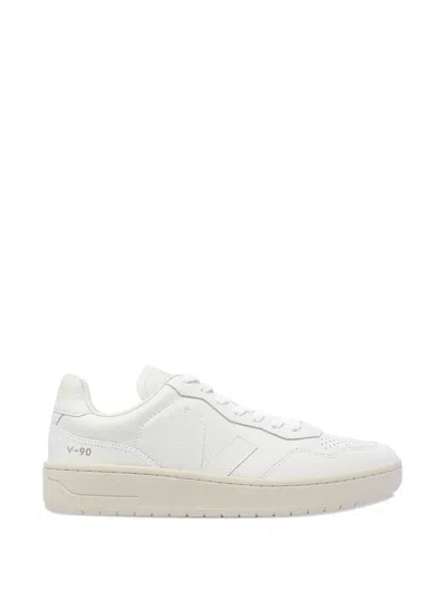 Veja V-90 Round-toe Leather Sneakers In White