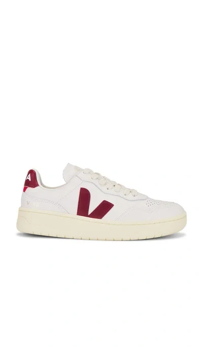 Veja V-90 Panelled Leather Sneakers In White And Red