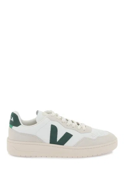 Veja V-90 Mixed Leather Low-top Sneakers In White