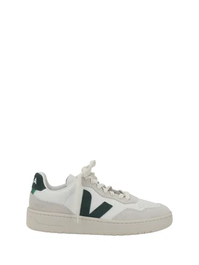 Veja V-90 Bicolor Low-top Sneakers In White