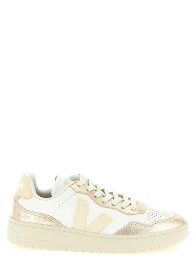 Veja V90 Leather Sneakers Metallic Accents In Multi