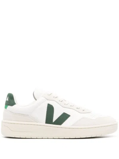 Veja V-90 Sneakers In White And Green Leather In Extra-white_cyprus