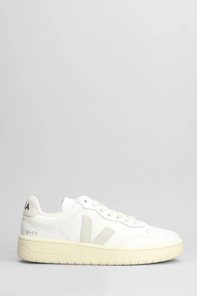 Veja V-90 Sneakers In White Leather In Neutral