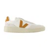 Veja V-90 Leather Sneaker In Neutral