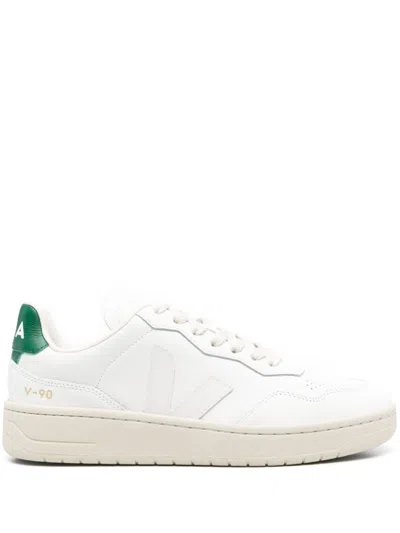 Veja V-90 Leather Low-top Sneakers In White