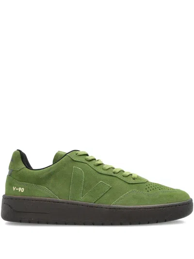 Veja V-90 Suede Sneakers In Green