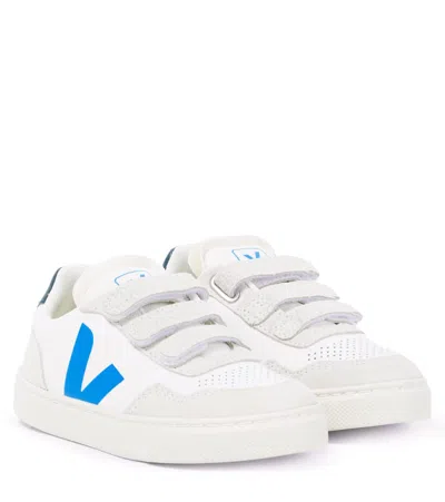 Veja Kids' V-90 Suede-trimmed Leather Sneakers In White