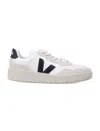 Veja V-90 White And Black Leather Sneakers In Gray