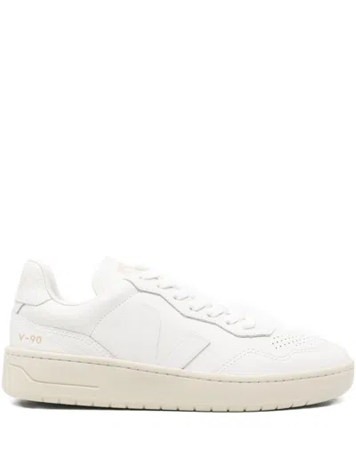 Veja V-90 White Leather Sneakers In Multi