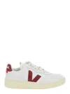 Veja Sneakers V-10 In White And Marsala Leather In White