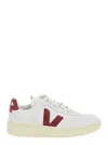 Veja Sneakers V-10 In White And Marsala Leather In Extra White Marsala