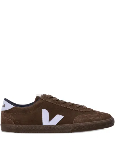 Veja V Logo Suede Sneakers In Brown