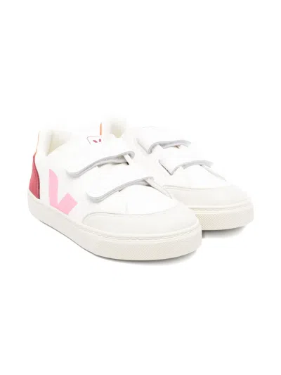 Veja Kids' V-logo Touch-strap Sneakers In White