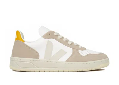 Pre-owned Veja V10 Chromefree Leather (women's) Sneakers In White/sahara/ouro