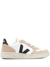 Veja V-10 Leather And Suede Low-top Sneakers In Neutrals