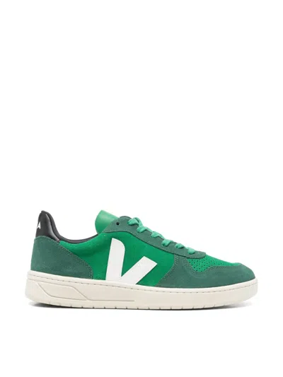Veja V-10 Suede Sneakers In Green