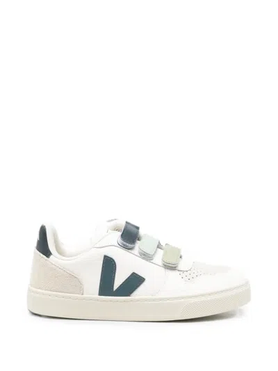 Veja Kids' V-10 Touch-strap Sneakers In White