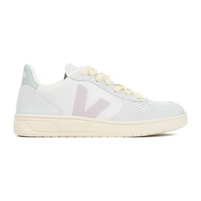 Veja V10 White And Green Leather Sneakers