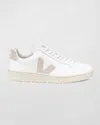Veja V12 Mixed Leather Court Sneakers In Light Beige