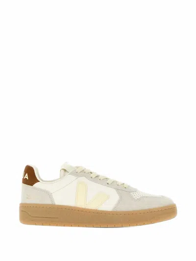 Veja V-82 Grained Leather Pure Calcaire Cognac Sneakers In White