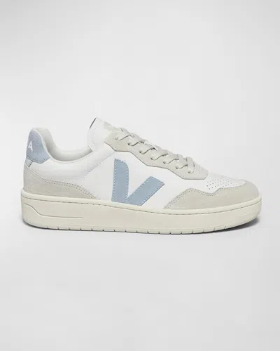 Veja V-90 Bicolor Mixed Leather Low-top Sneakers In White