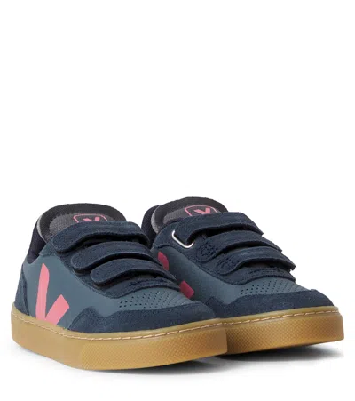 Veja V-90 Leather Sneakers In Blue