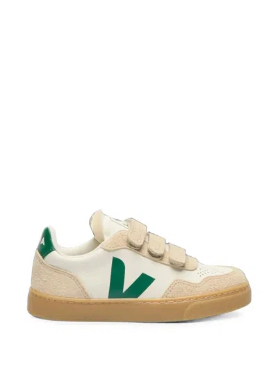 Veja Kids' V-90 Touch-strap Leather Sneakers In White