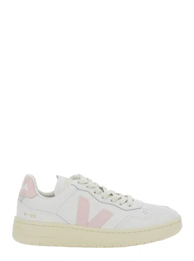 Veja V90 White Sneaker With Side Logo And Perforated Toe In Leather Unisex