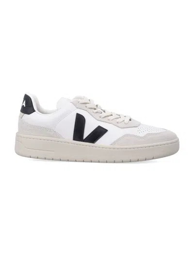 Veja V-90 White And Black Leather Sneakers
