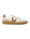 Veja V-90 White And Camel Leather Sneakers In Neutral