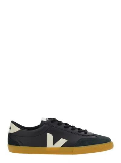 Veja 'volley' Black Sneaker With Side Logo And Lettering Logo On The Heel In Organic Cotton Unisex