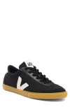 Veja Volley Black Sneaker With Side Logo And Lettering Logo On The Heel In Organic Cotton Unisex In Black/white/natural