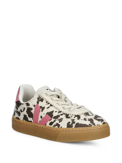 Veja Kids' Volley Cow-print Leather Sneakers In White