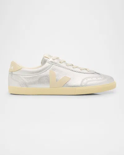 Veja Volley Low-top Metallic Sneakers In Silver Pierre