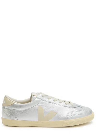 Veja Volley Metallic Leather Sneakers In Silver