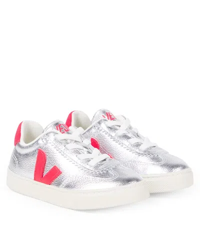 Veja Kids' Volley Metallic Leather Sneakers In Silver