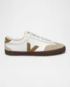 Veja Volley Mixed Leather Wing-tip Sneakers In White Tent Bark