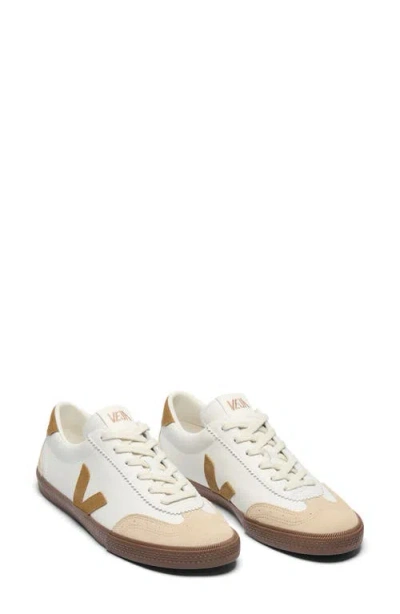 Veja Volley White Low Top Sneakers With Contrasting Heel With Logo Lettering And Logo Patch On The Side I