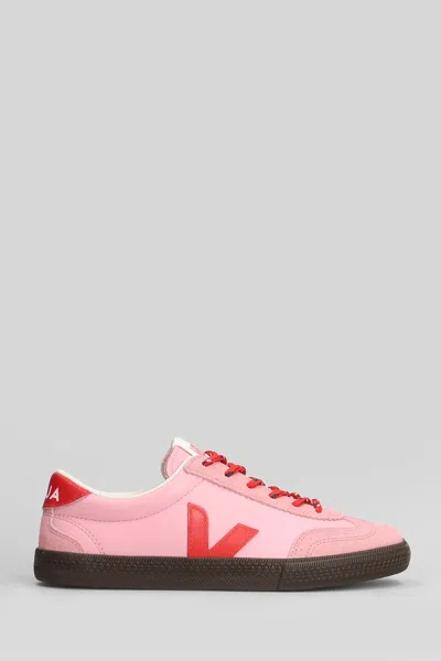 Veja Volley Leather Sneaker In Guimauve Pekin Eagle In Pink