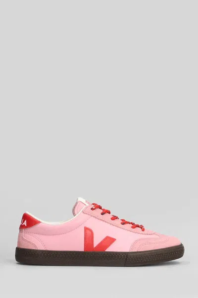 Veja Volley Leather Sneaker In Guimauve Pekin Eagle In Pink