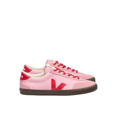 Veja Volley Leather Sneaker In Guimauve Pekin Eagle In Pink