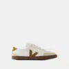 Veja Volley Mixed Leather Wing-tip Sneakers In White