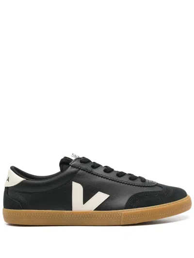 Veja Volley Panelled Grained Leather Sneakers In Black