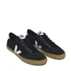Veja Volley Black Sneaker With Side Logo And Lettering Logo On The Heel In Organic Cotton Unisex In Black_white_natural