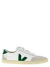Veja White Leather Casual Sneakers With Green Accents In Green