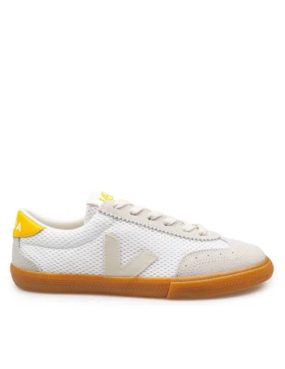 Veja Volley Sneakers In Leather And Suede Color White And Yellow In Rock